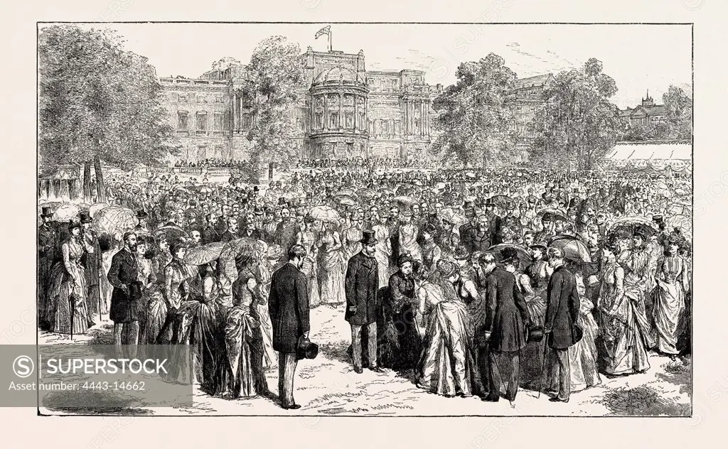 H.R.H. THE PRINCE OF WALES ATTENDING HER MAJESTY AT THE ROYAL JUBILEE GARDEN PARTY HELD IN THE GROUNDS OF BUCKINGHAM PALACE, 1887