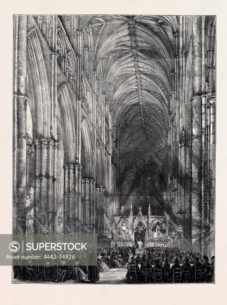 THE PASSION-MUSIC SERVICE AT WESTMINSTER ABBEY, LONDON, 1872 engraving