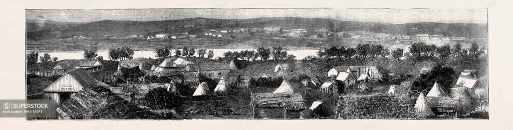 PANORAMA OF THE DIAMOND FIELDS, VAAL RIVER, SOUTH AFRICA, 1872 engraving