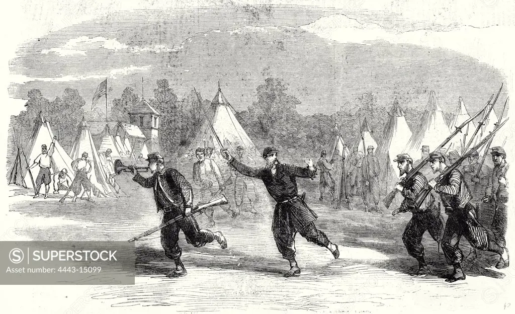 The Civil War In America; New York Firemen Zouaves Turning Out To Support Pickets Between Alexandria and Fairfax Courthouse, Virginia, 22 June, 1861