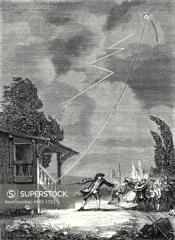 The experiment of the electric kite conducted by Romas, June 7, 1753, in the alleys of the city of N_rac
