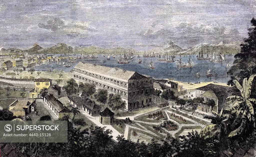 Harbor of Hong Kong. Engraving 1858