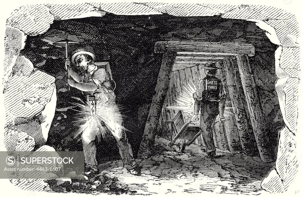 Miners' Lamp. Miners at work