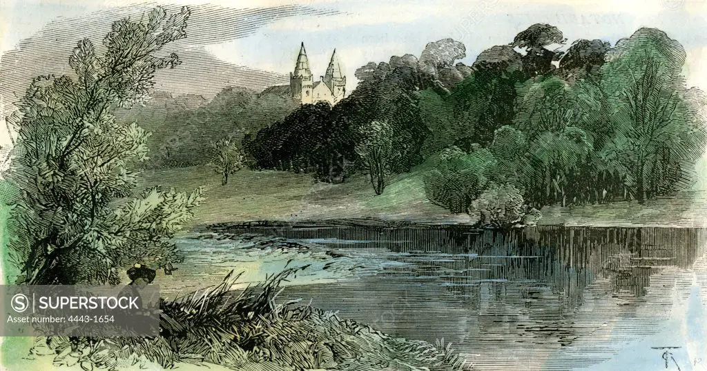 Aberdeen, Old Machar Cathedral from the Don, 1885, UK