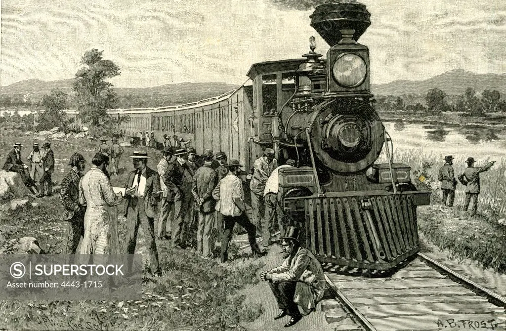 From Portland to the yellowstone Park. A breakdown on the line, 1891, USA