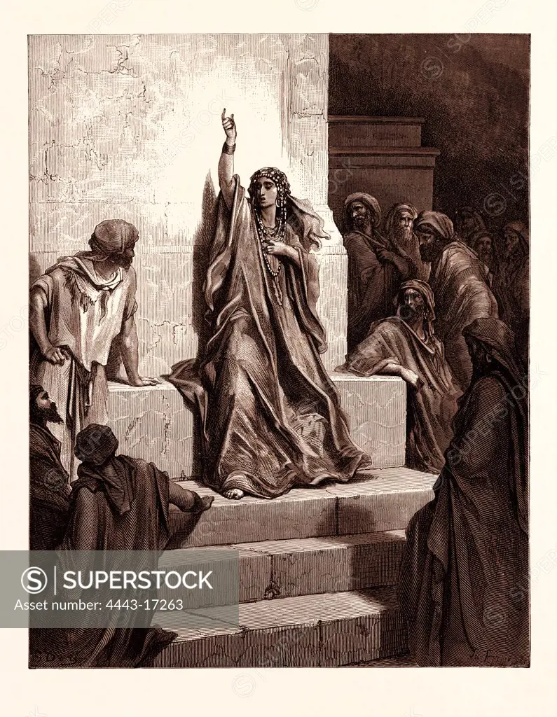 DEBORAH, BY GUSTAVE DOR. Gustave Dore, 1832 - 1883, French. Engraving for the Bible. 1870, Art, Artist, holy book, religion, religious, christianity, christian, romanticism, colour, color engraving