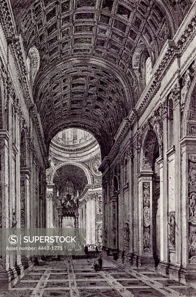 Rome Italy 1875, Nave of St Peter's