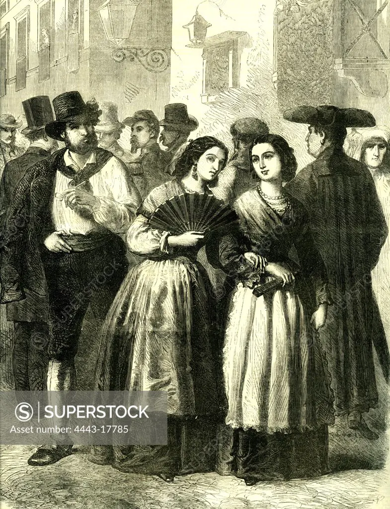 Holy Week; Rome; Italy; 1866; villagers assembling for Religious Services