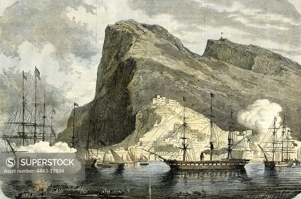 Gibraltar, 1864, arrival of the S.M. Maximilien, Gibraltar