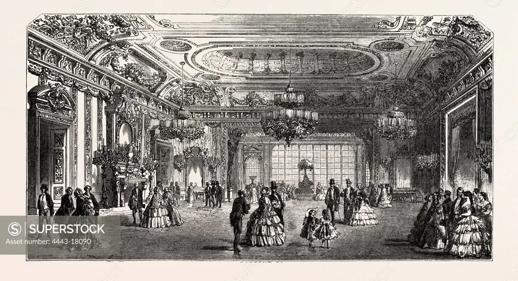 Palace of Versailles, Louis XIV The lounge. engraving 1855