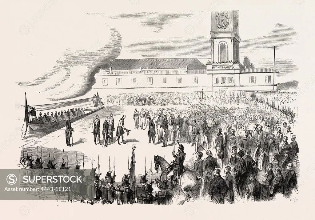 Reception S.A.I. and R. Grand Duke Maximilian of Austria, in the port of Toulon, on 29 August 1855. Engraving