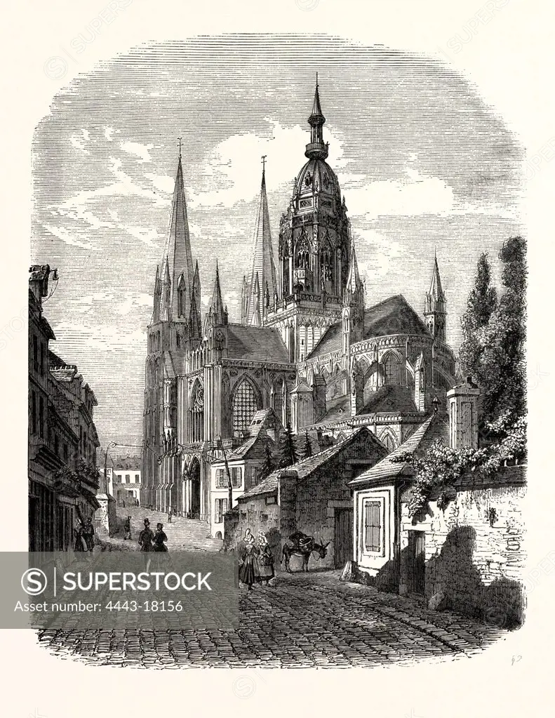 Bayeux Cathedral, France. engraving 1855