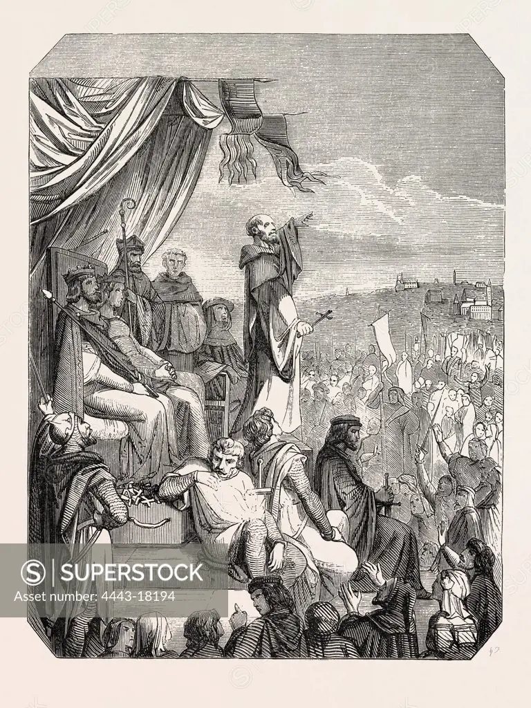 Salon of 1855. Preaching of the Second Crusade by St. Bernard, M. Beauvais drawing. Engraving
