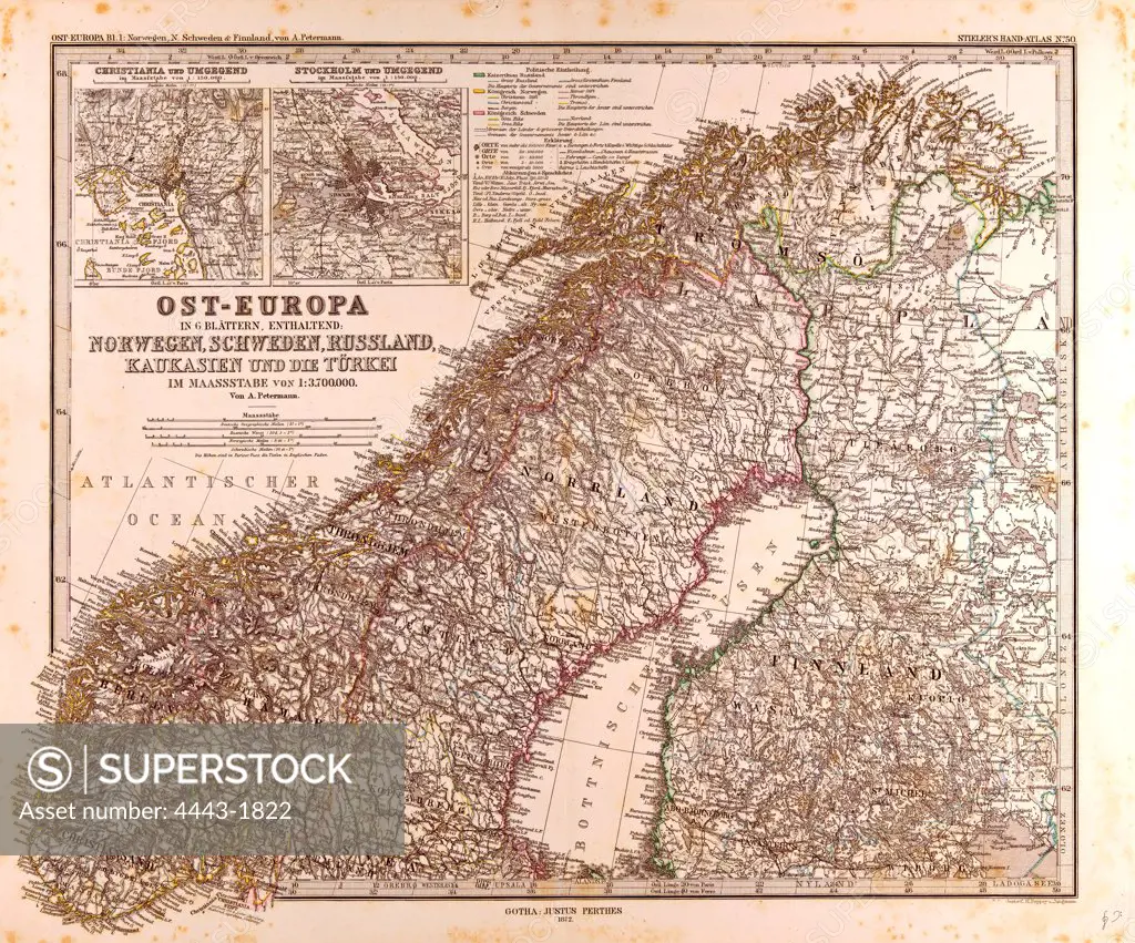 Norway Sweden Map 1872 Gotha, Justus Perthes, 1872, Atlas