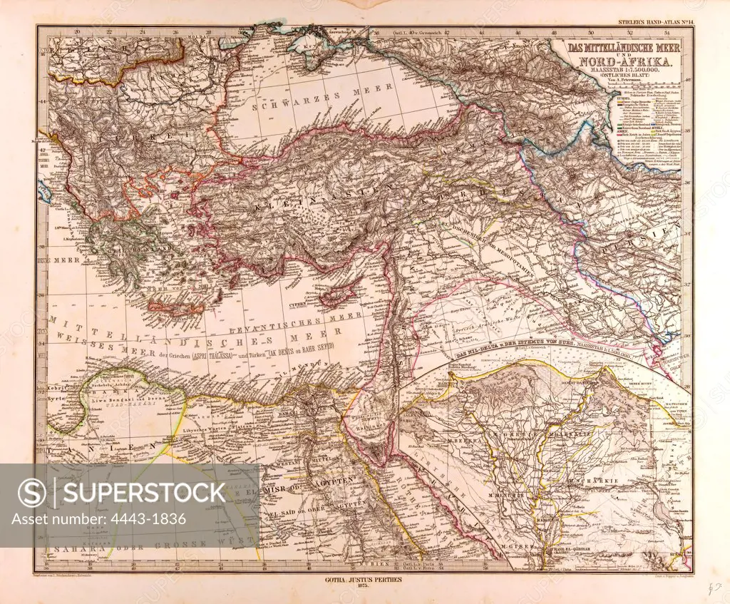 Mediterranean Sea Map 1872 Gotha, Justus Perthes, 1872, Atlas