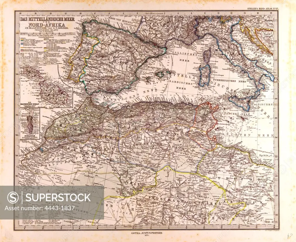 Mediterranean Sea Map Gotha, Justus Perthes, 1872, Atlas