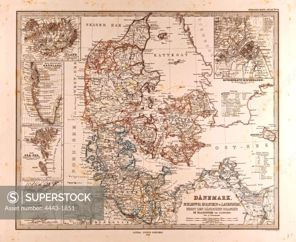 Danmark Map 1872 Gotha Justus Perthes Atlas  Gotha, Justus Perthes, 1872, Atlas
