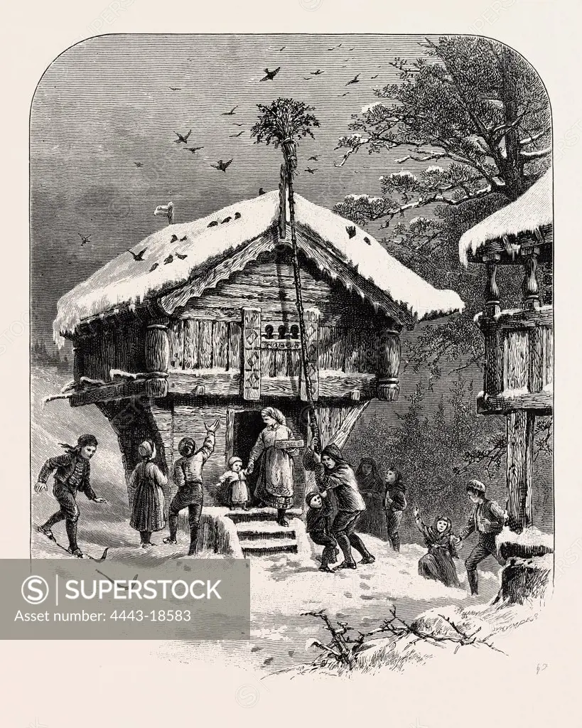 CELEBRATING YULE-TIDE, From a painting by A. Tidemand. Yule or Yuletide ('Yule time') is a religious festival observed by the Northern European peoples, later being absorbed into and equated with the Christian festival of Christmas.