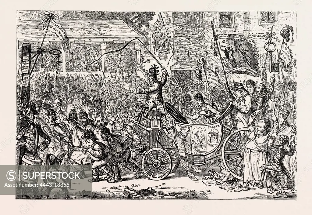 THE MIDDLESEX ELECTION, SCENE AT THE BRENTFORD HUSTINGS: PROCTOR AND GLYNN, 1768