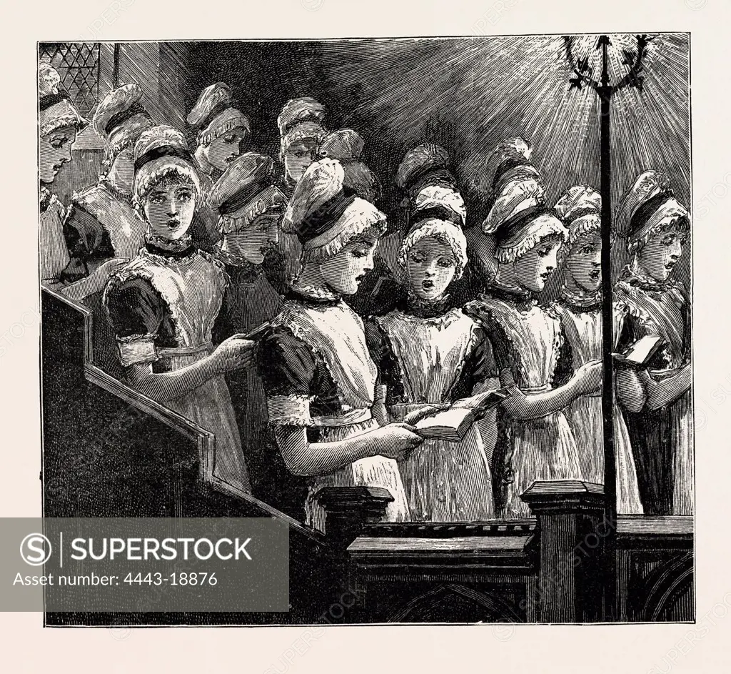 CHOIR OF THE FRENCH CHURCH OF THE SAVOY, BLOOMSBURY. Consisting of Girls of Huguenot Descent from the Westminster School. UK
