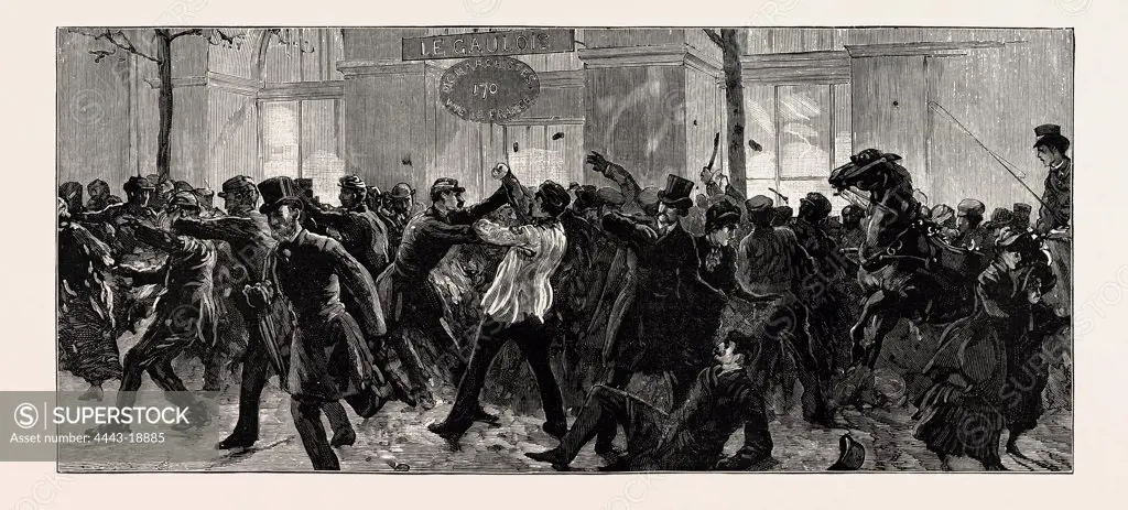 THE FRENCH ELECTIONS: RIOTERS ATTACKING THE PARIS OFFICE OF THE 'GAULOIS'