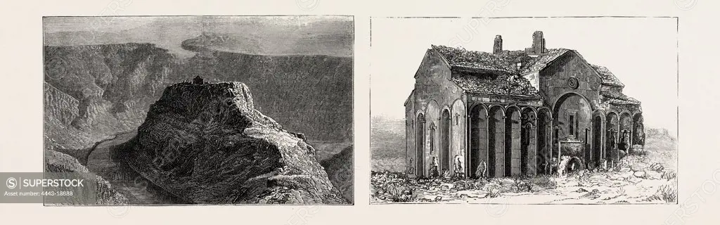 RUINS AT ANI, ARMENIA: ANCIENT CITADEL OF ANI IN THE PLAIN OF THE AKHOURIAN RIVER (LEFT); THE CATHEDRAL CHURCH OF ANI (RIGHT)