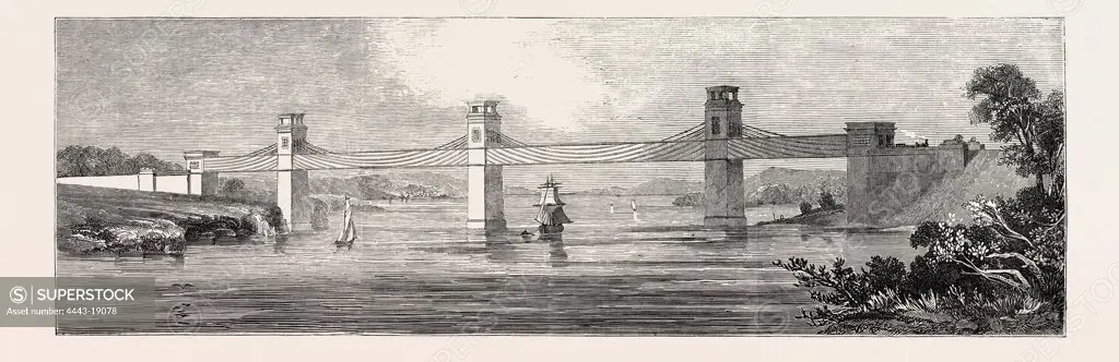 STEPHENSON'S IRON TUNNEL RAILWAY BRIDGE, BRITANNIA, OVER THE MENAI STRAITS, 1846