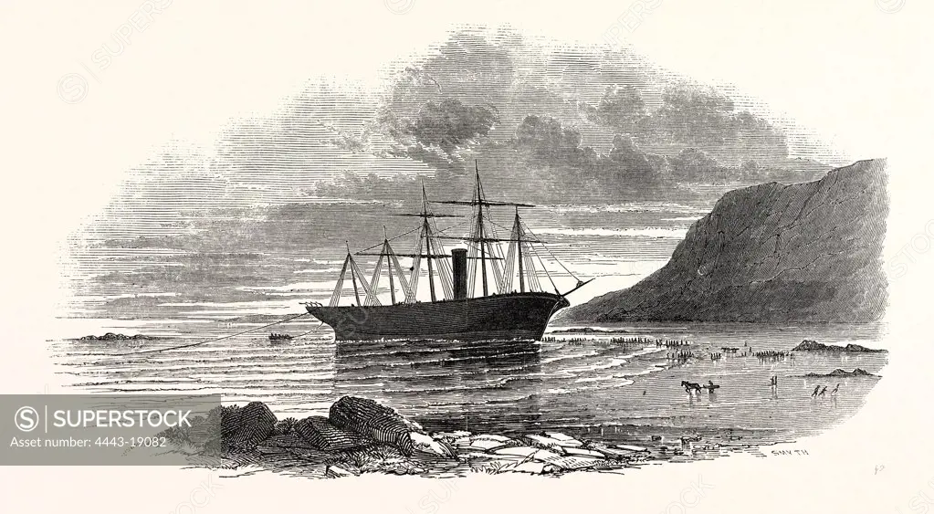 'THE GREAT BRITAIN' STEAMSHIP, SKETCHED ON THE MORNING AFTER SHE WENT ASHORE AT RATHMULLAN, 1846