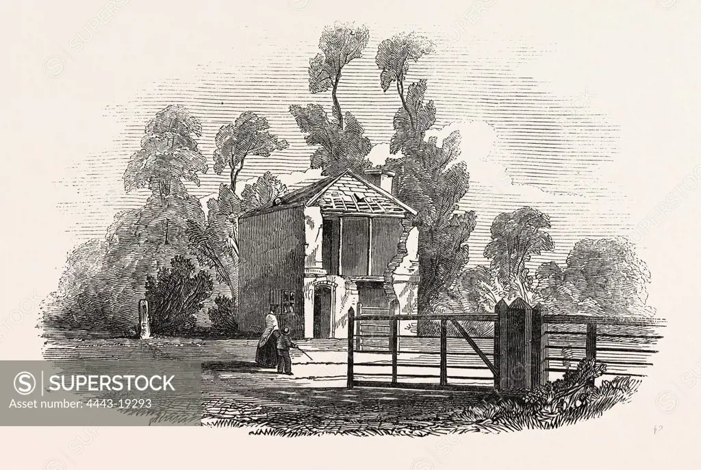 TOLL HOUSE, NEAR GLOUCESTER, STRUCK RY LIGHTNING, UK, 1846