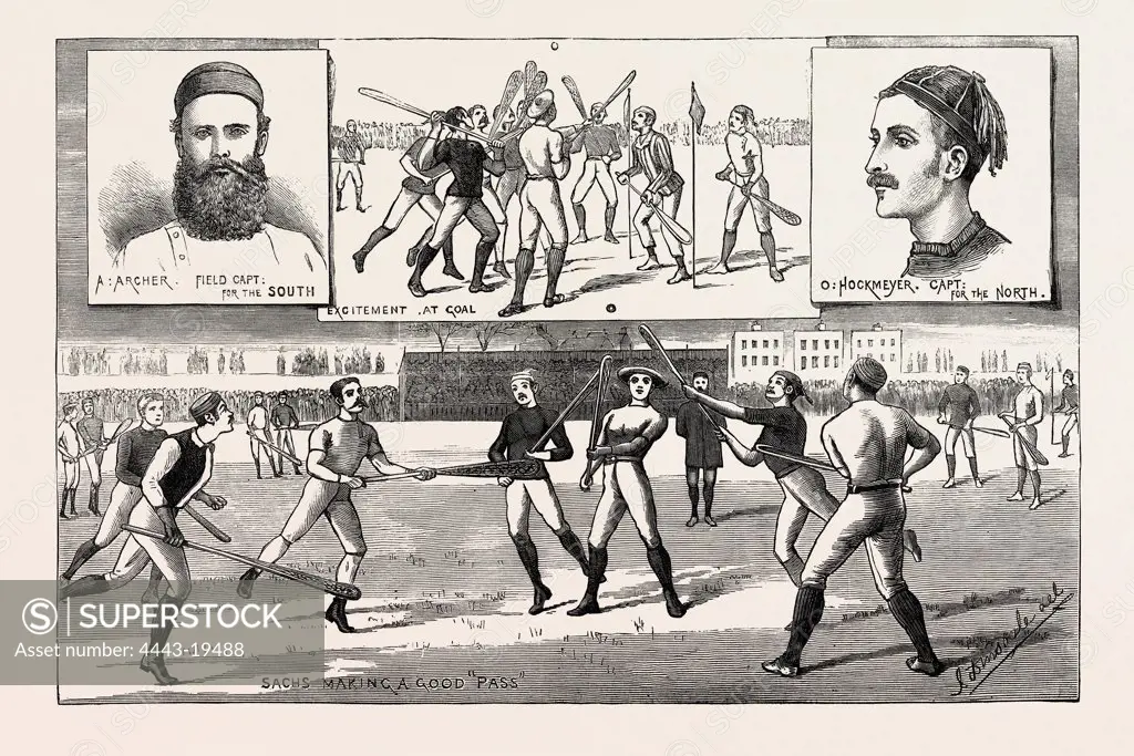 LA CROSSE MATCH, PLAYED LAST SATURDAY AT KENNINGTON OVAL, BY NORTH OF ENGLAND AGAINST SOUTH, 1883