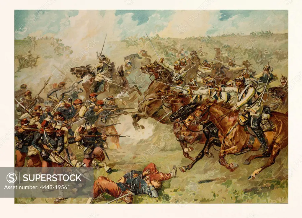 CUIRASSIER ATTACK (BREDOW'SCHE CAVALRY BRIGADE) NEAR VIONVILLE-MARS-LA-TOUR, ON THE 6TH OF AUGUST 1870. The Franco-Prussian War or Franco-German War, often referred to in France as the War of 1870