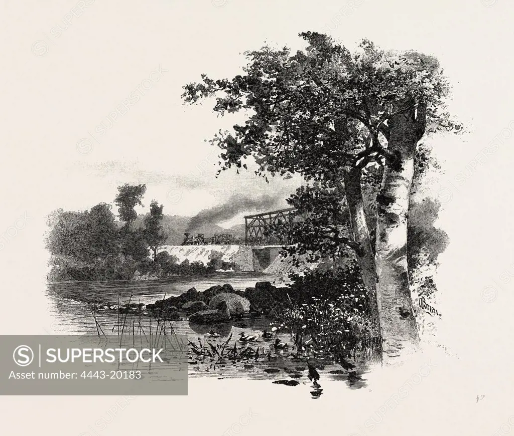 THE UPPER LAKES, CANADA PACIFIC RAILWAY, KAMINISTIQUIA RIVER, CANADA, NINETEENTH CENTURY ENGRAVING