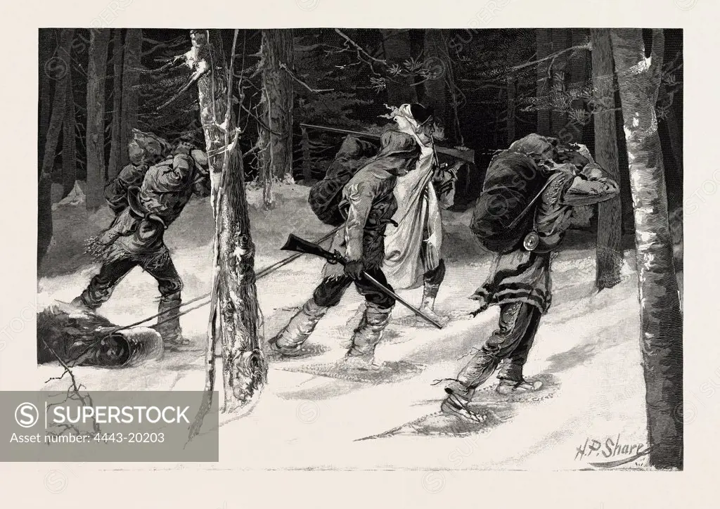 INDIAN TRAPPERS OF THE NORTH-WEST, CANADA, NINETEENTH CENTURY ENGRAVING