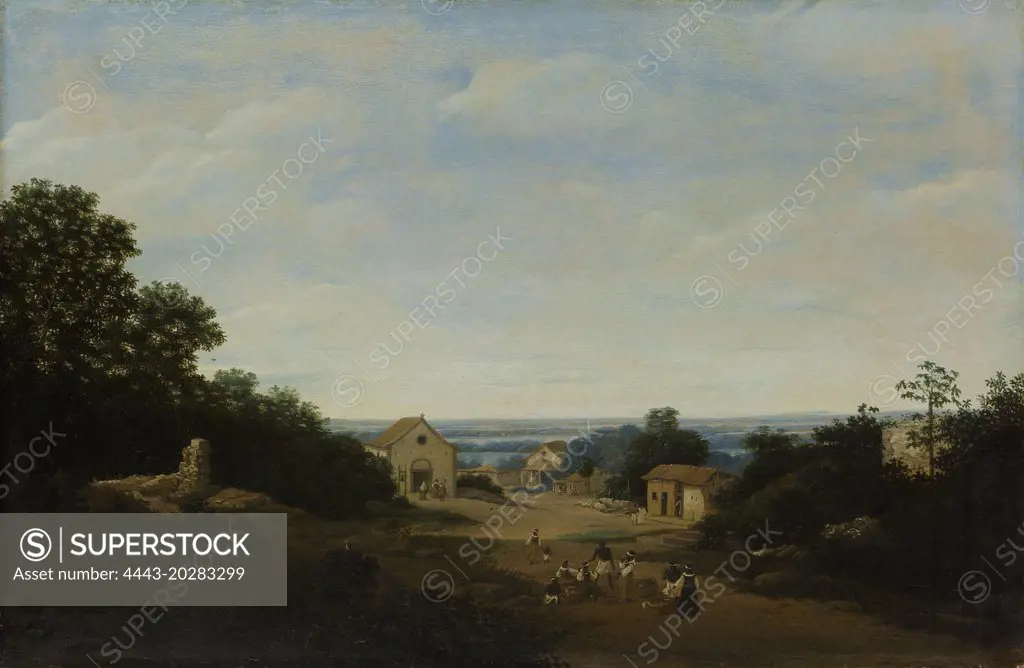 Brazilian landscape with the village of Igaraçú. To the left the church of Sts Cosmas and Damian, Frans Jansz Post, 1659