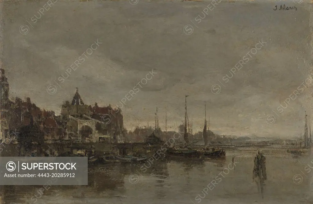 The Schreierstoren with the bridge over the Gelderse kade Amsterdam, The Netherlands, Jacob Maris, 1872 - 1876