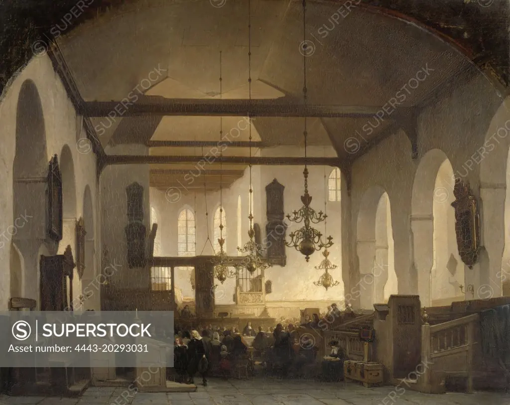 A Service in the Geertekerk, Utrecht, The Netherlands, Johannes Bosboom, 1852