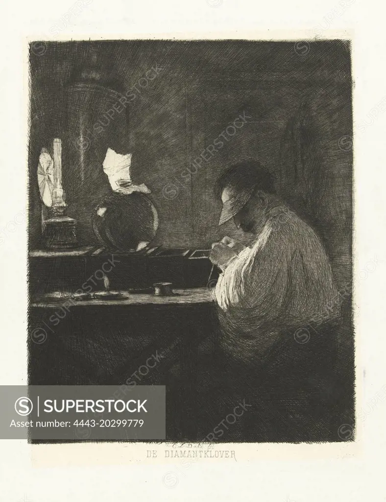 Diamond Processor at work in his workshop, Carel Lodewijk Dake, 1867 - 1887
