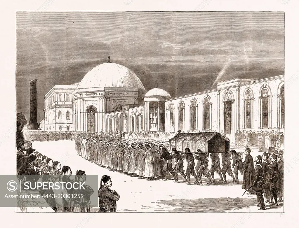 THE EASTERN QUESTION: FUNERAL PROCESSION OF THE LATE SULTAN ENTERING THE MAUSOLEUM OF SULTAN MAHMOUD IL, ISTANBUL, TURKEY, 1876