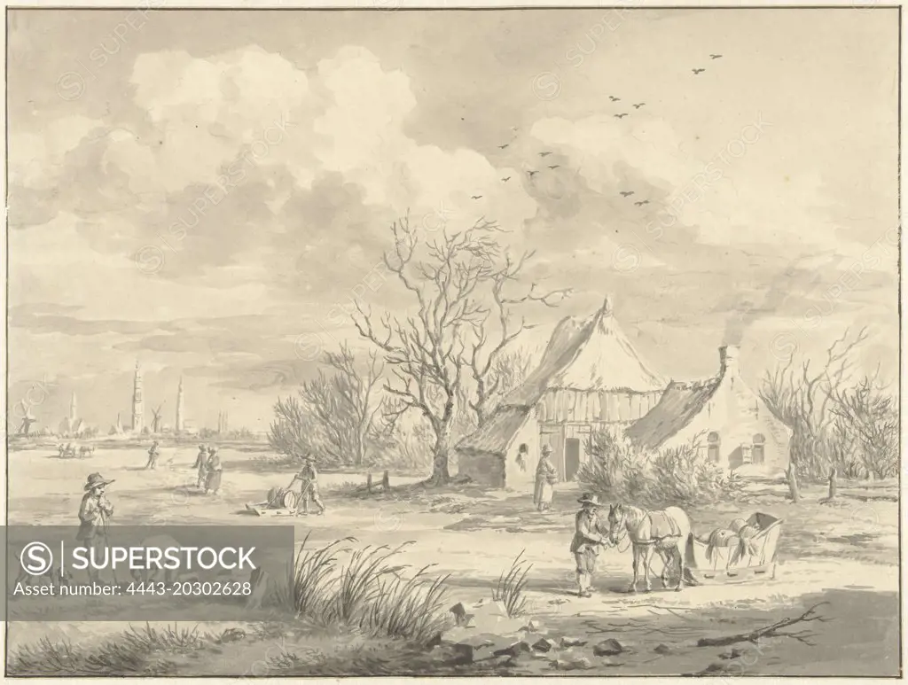 The Porenhuis in the distance the city of Groningen The Netherlands, Egbert van Marum, 1756 - 1816
