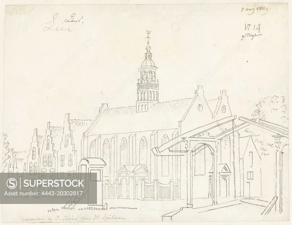 The church and a drawbridge in the village Leur, Brabant The Netherlands, Brabant, Cornelis Pronk, 1729