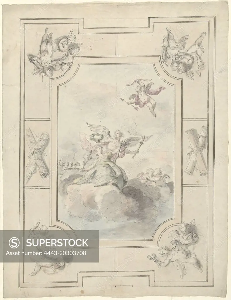 Design for a ceiling painting with allegory of peace, Dionys van Nijmegen, 1715 - 1798