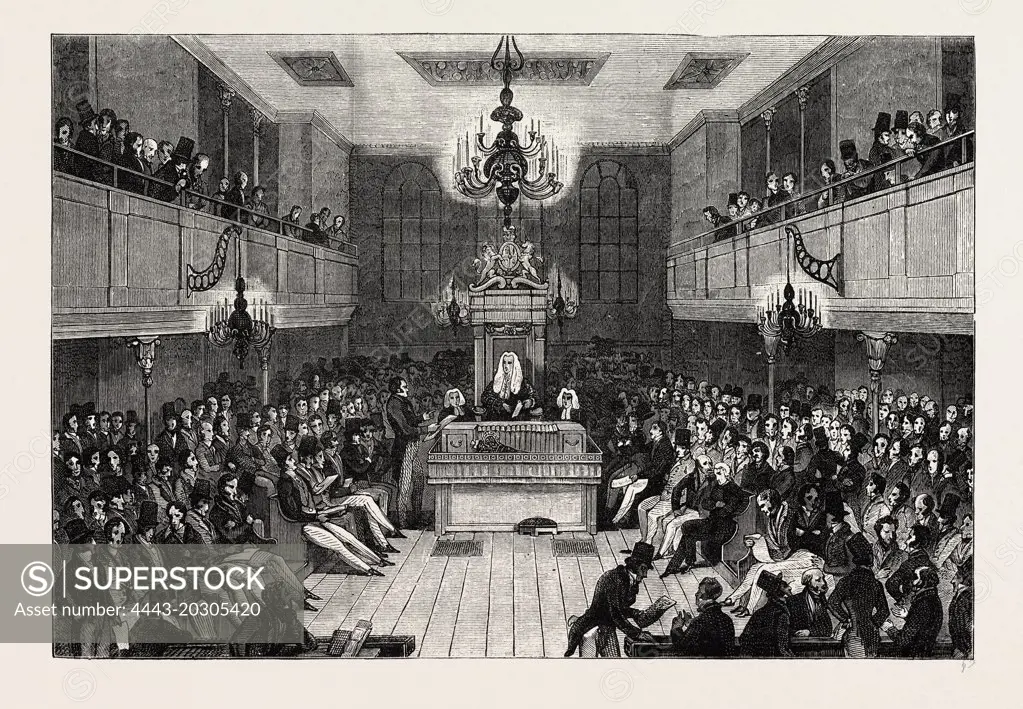 INTERIOR OF THE HOUSE OF COMMONS, 1834. London, UK, 19th century engraving