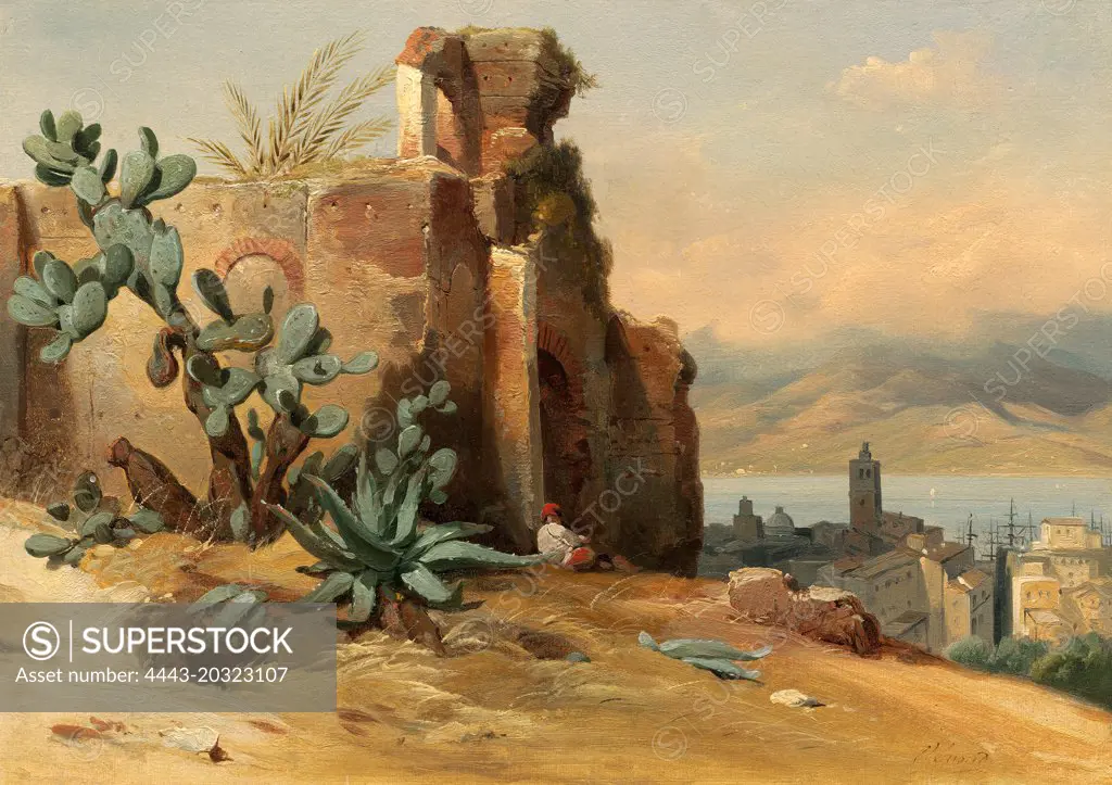 Jean-Charles-Joseph Rémond (French, 1795 - 1875), Ancient Ruins near Messina, Sicily, 1842, oil on paper on canvas