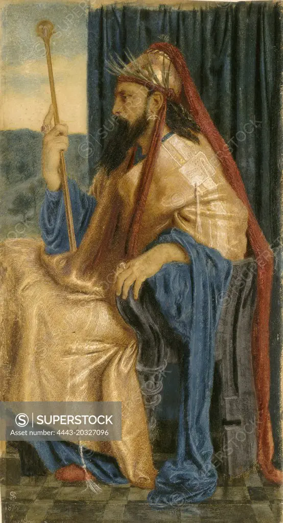 Simeon Solomon, King Solomon, British, 1840 - 1905, 1872 or 1874, egg tempera () with touches of varnish on paper mounted to board
