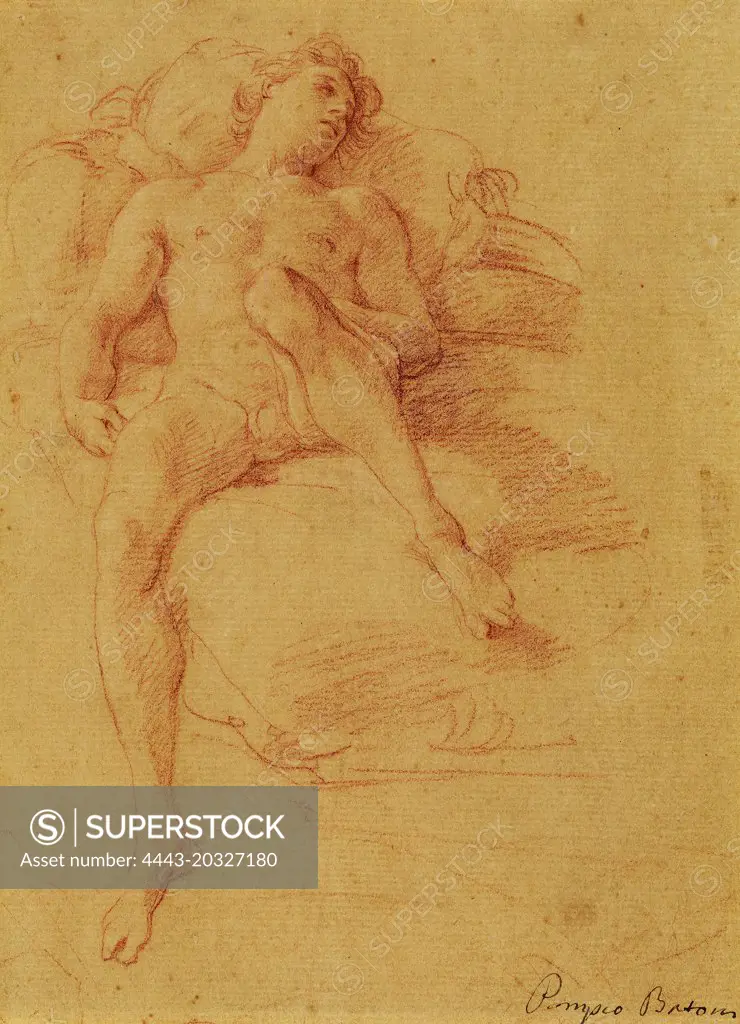 Pompeo Batoni (Italian, 1708 - 1787), A Youth Reclining on a Bed (Antiochus), c. 1746, red chalk on paper washed ocher