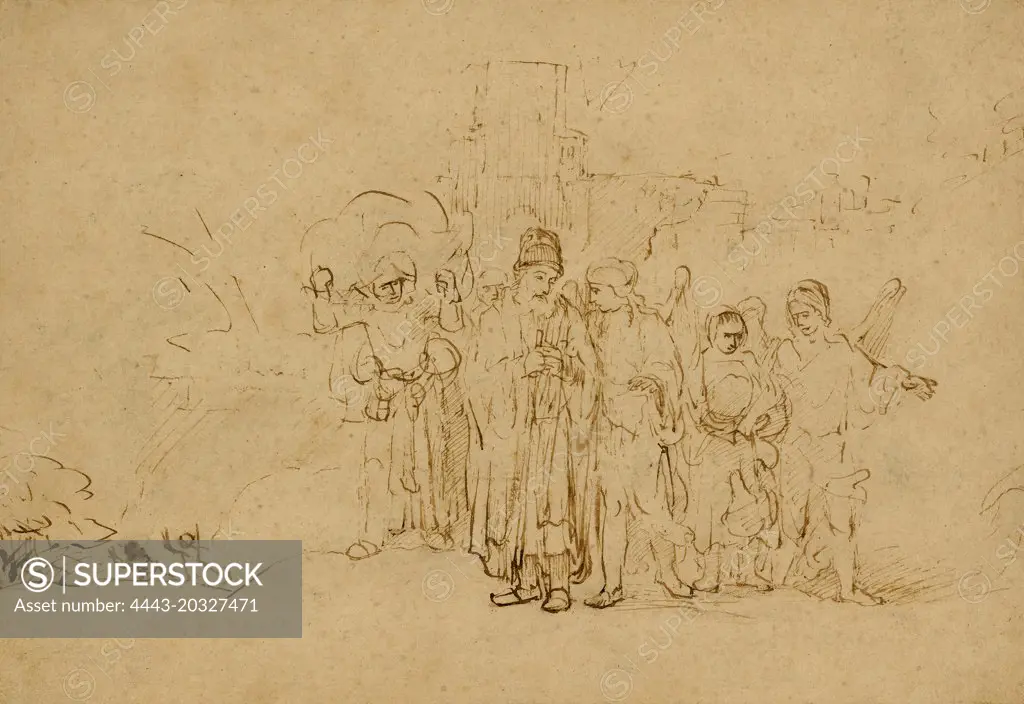 Rembrandt van Rijn, Lot and His Family Leaving Sodom, Dutch, 1606 - 1669, 1652-1655, pen and light brown ink