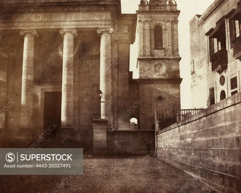 Reverend Calvert Richard Jones, St. Paul's Cathedral, Valetta, Malta, with Bell Tower, Welsh, 1802 - 1877, 1846, salted paper print from salted paper negative