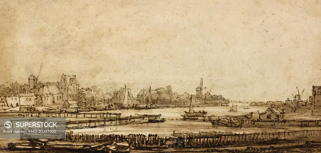 Rembrandt van Rijn (Dutch, 1606 - 1669), View over the Amstel from the Rampart, c. 1646-1650, pen and brown ink with brown wash