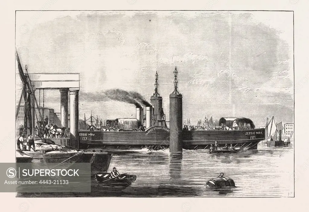 NEW STEAM FERRY-BOAT FOR THE THAMES, THE JESSIE MAY,  LAUNCHED ON SATURDAY, FEBRUARY 26TH, 1876, ENGRAVING 1876, lONDON, UK, britain, british, europe, united kingdom, great britain, european