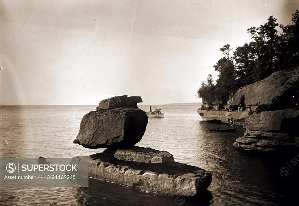 Rock in Apostle Islands, Lake Superior, Rock formations, Lakes & ponds, United States, Superior, Lake, United States, Wisconsin, Apostle Islands, 1890